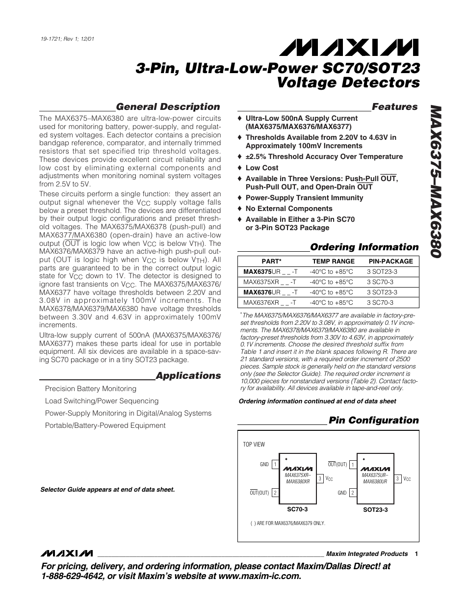 Rainbow Electronics MAX6380 User Manual | 7 pages