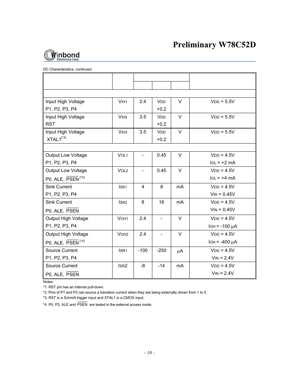 Preliminary w78c52d | Rainbow Electronics W78C52D User Manual | Page 10 / 18