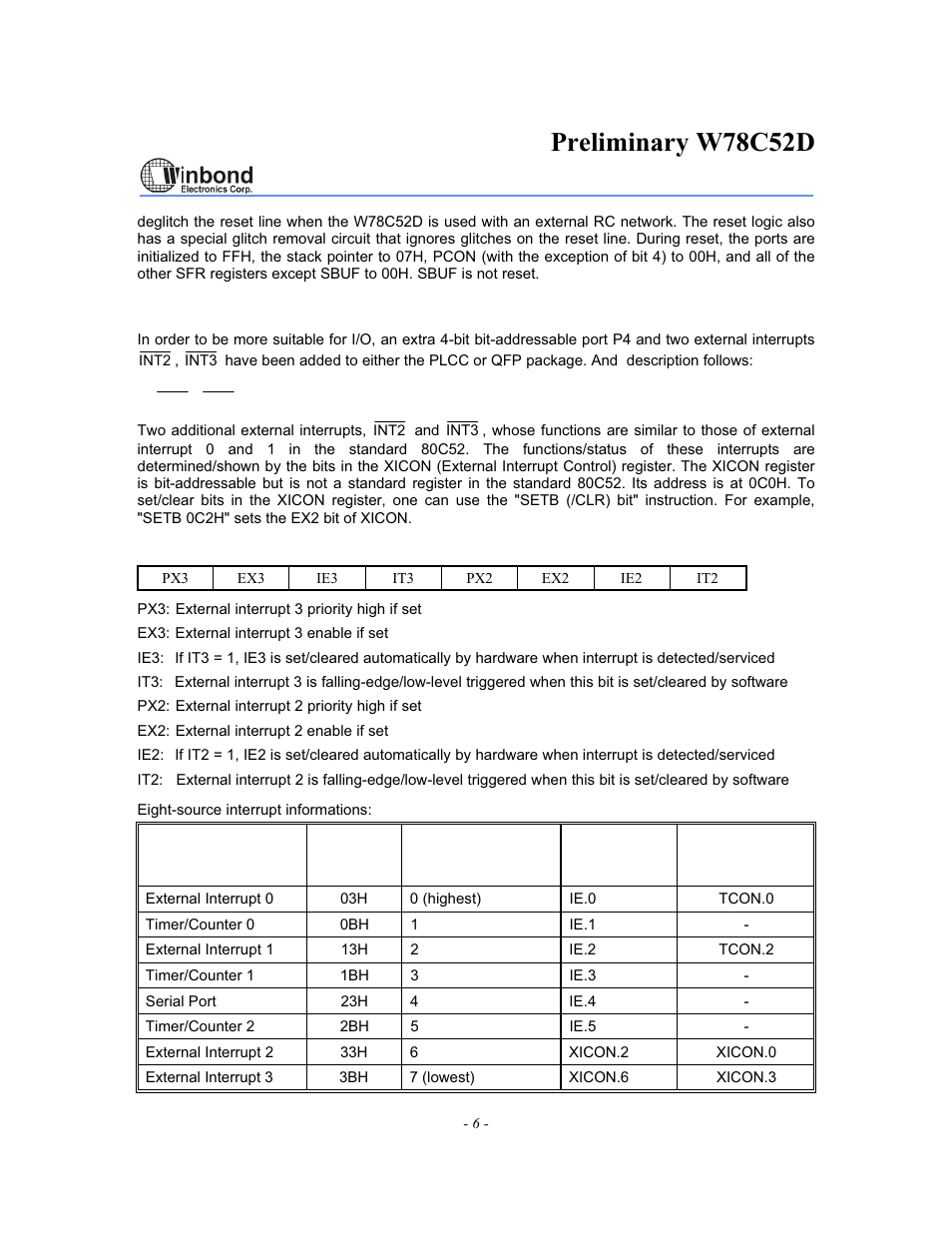 Preliminary w78c52d | Rainbow Electronics W78C52D User Manual | Page 6 / 18