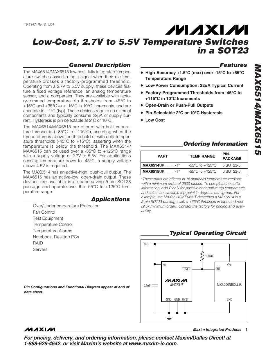 Rainbow Electronics MAX6515 User Manual | 8 pages