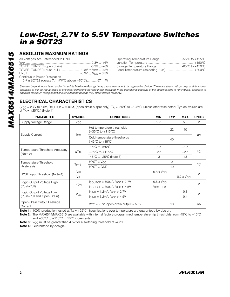 Rainbow Electronics MAX6515 User Manual | Page 2 / 8