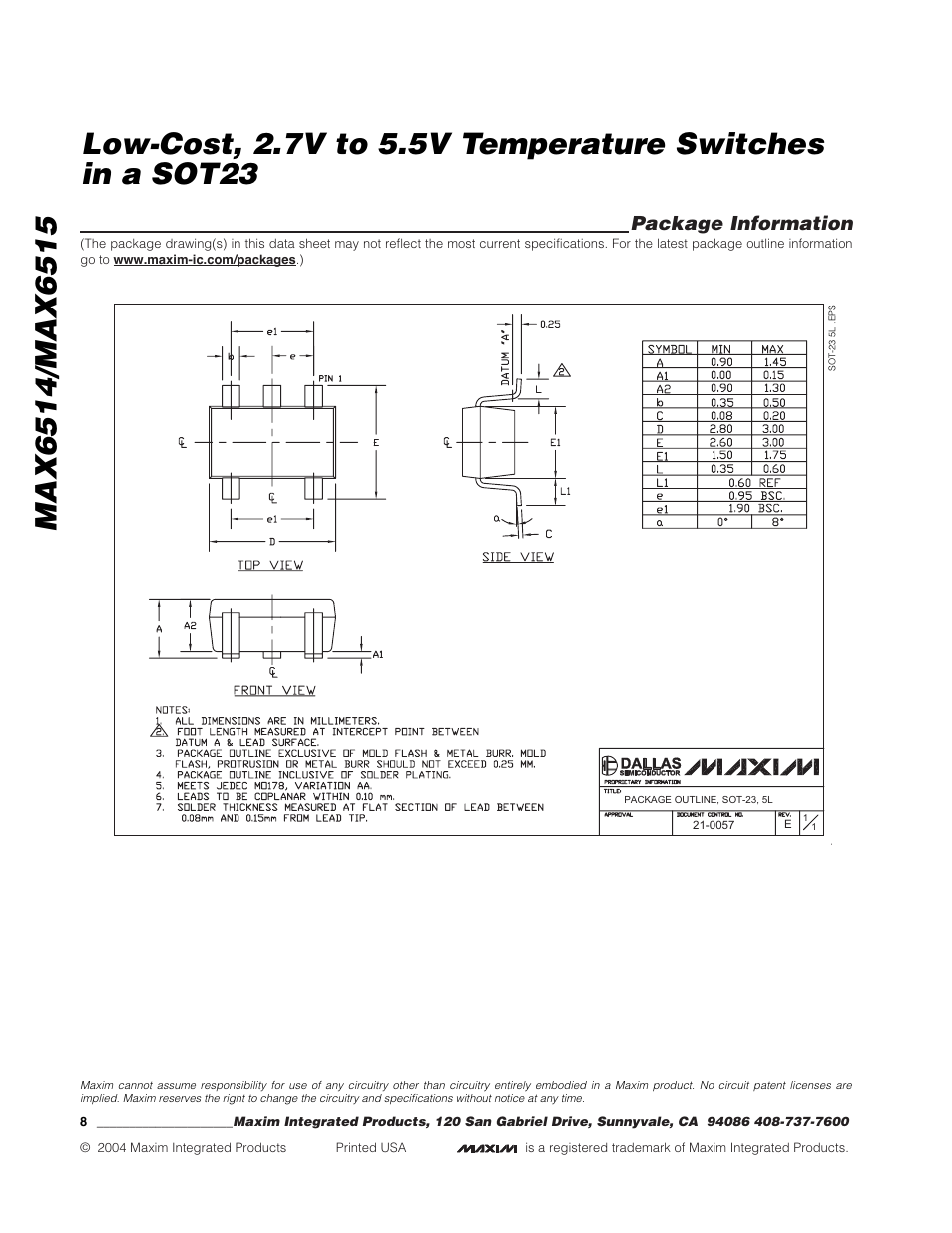 Package information | Rainbow Electronics MAX6515 User Manual | Page 8 / 8