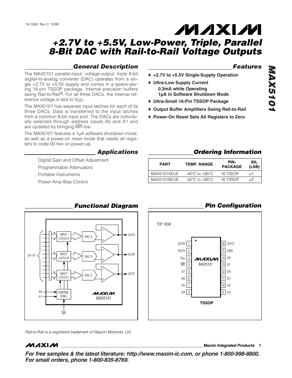 Rainbow Electronics MAX5101 User Manual | 8 pages