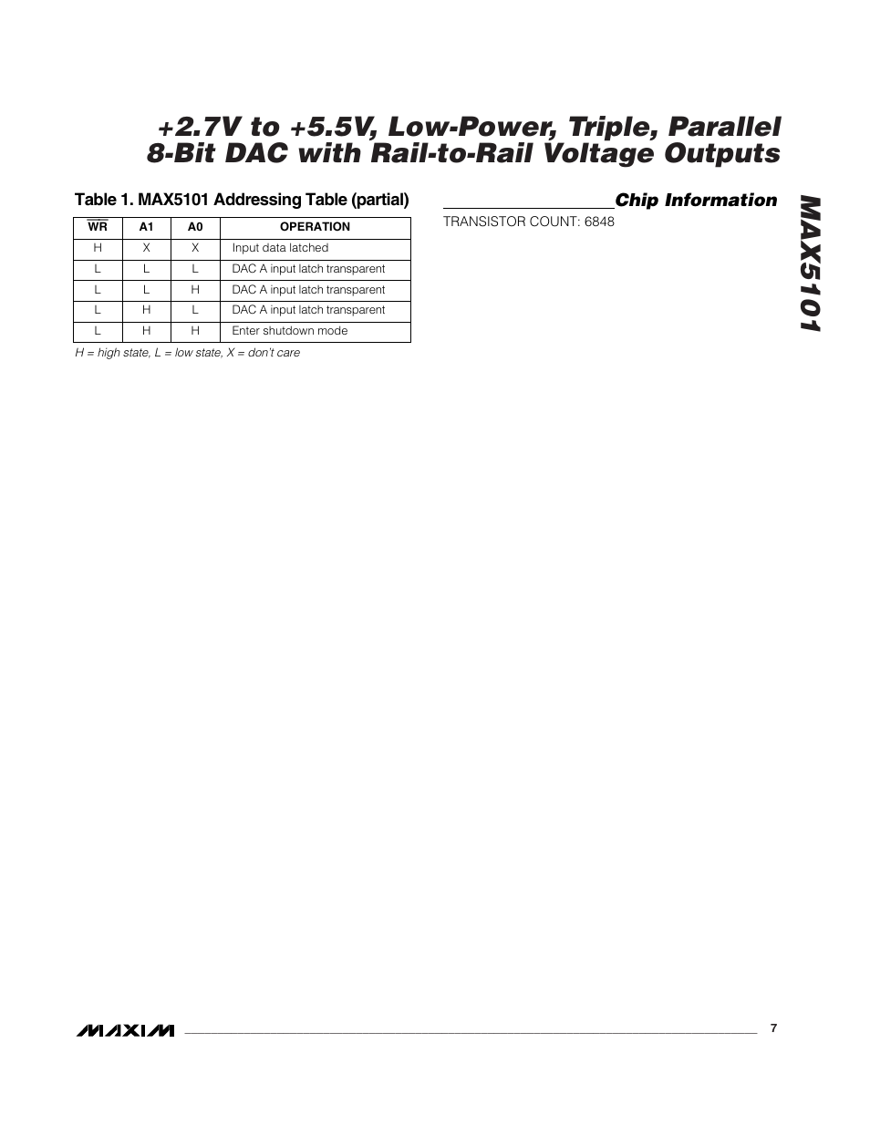 Chip information | Rainbow Electronics MAX5101 User Manual | Page 7 / 8