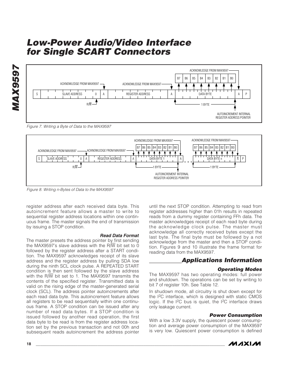 Applications information, Operating modes, Power consumption | Rainbow Electronics MAX9597 User Manual | Page 18 / 32