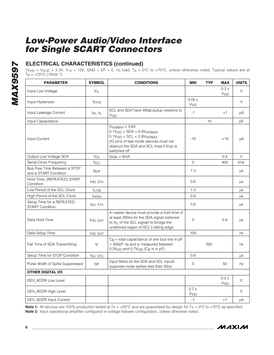 Electrical characteristics (continued) | Rainbow Electronics MAX9597 User Manual | Page 6 / 32