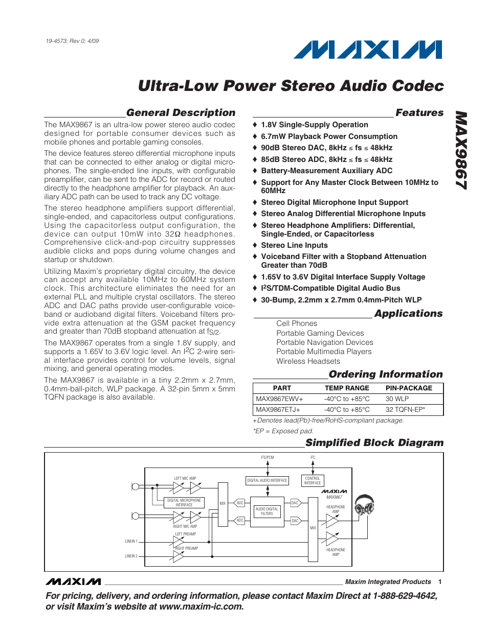 Rainbow Electronics MAX9867 User Manual | 54 pages