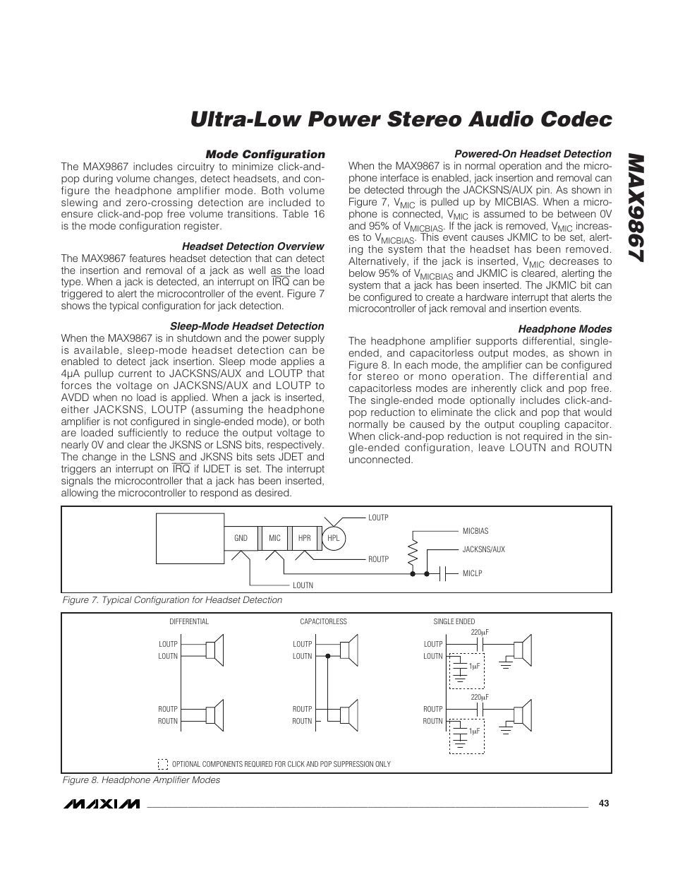 Max9867 ultra-low power stereo audio codec, Mode configuration | Rainbow Electronics MAX9867 User Manual | Page 43 / 54