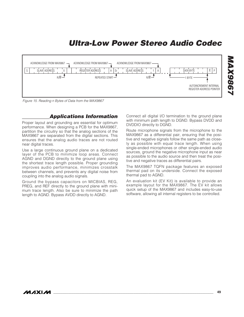 Max9867 ultra-low power stereo audio codec, Applications information | Rainbow Electronics MAX9867 User Manual | Page 49 / 54