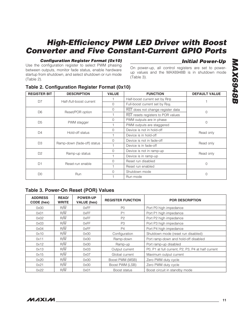 Max6948b, Initial power-up | Rainbow Electronics MAX6948B User Manual | Page 11 / 28