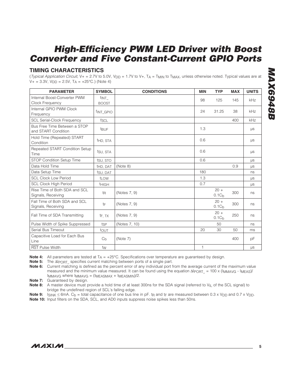 Max6948b, Timing characteristics | Rainbow Electronics MAX6948B User Manual | Page 5 / 28