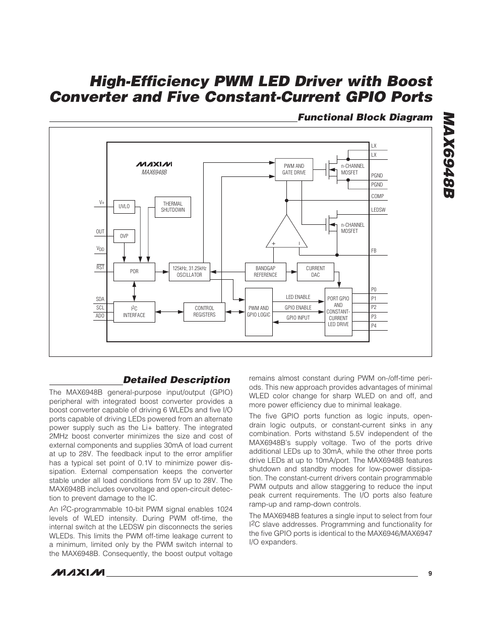 Max6948b, Detailed description, Functional block diagram | Rainbow Electronics MAX6948B User Manual | Page 9 / 28