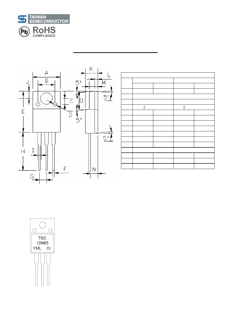 Tsm12n65, 650v n-channel power mosfet, Ito-220 mechanical drawing | Marking diagram | Rainbow Electronics TSM12N65 User Manual | Page 7 / 8