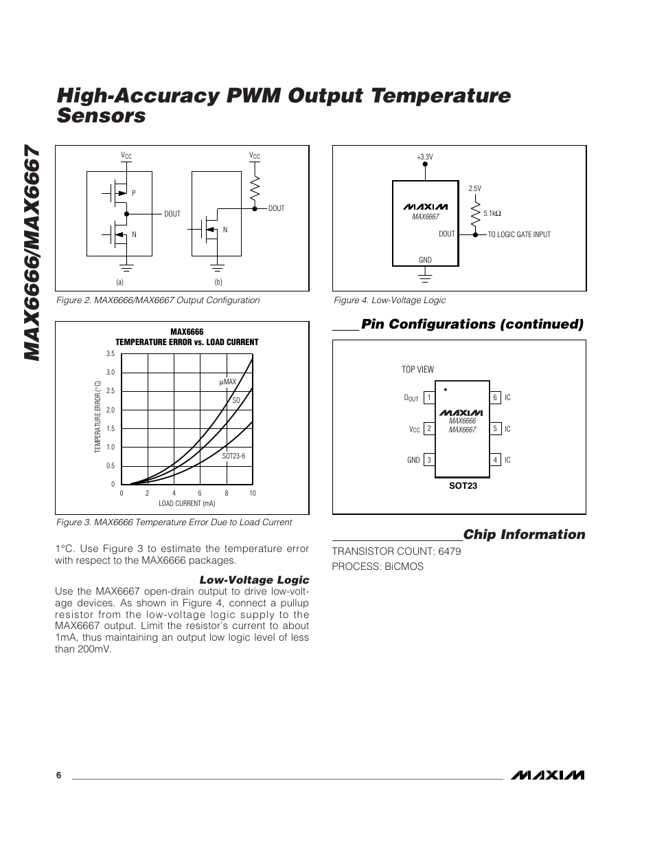 High-accuracy pwm output temperature sensors, Chip information, Pin configurations (continued) | Rainbow Electronics MAX6667 User Manual | Page 6 / 8