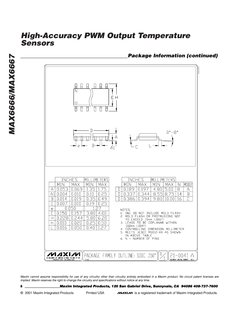 Package information (continued) | Rainbow Electronics MAX6667 User Manual | Page 8 / 8