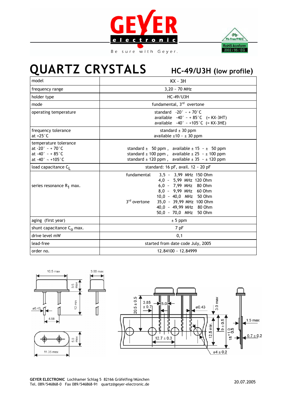 Rainbow Electronics KX-3Н User Manual | 1 page