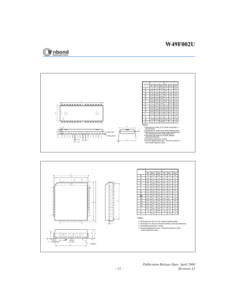 Package dimensions, Pin p-dip, Pin plcc | Rainbow Electronics W49F002U User Manual | Page 21 / 23