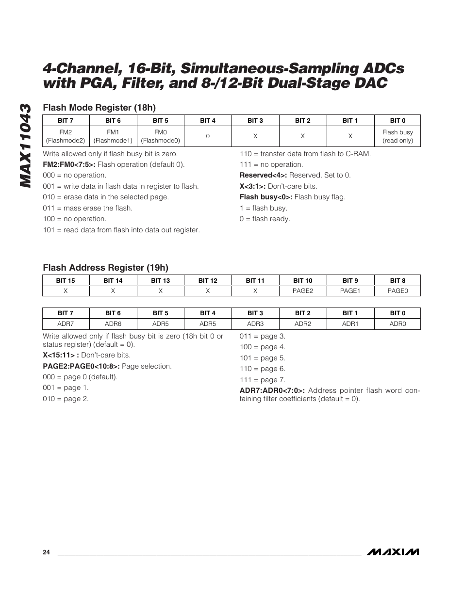 Flash mode register (18h), Flash address register (19h) | Rainbow Electronics MAX11043 User Manual | Page 24 / 32