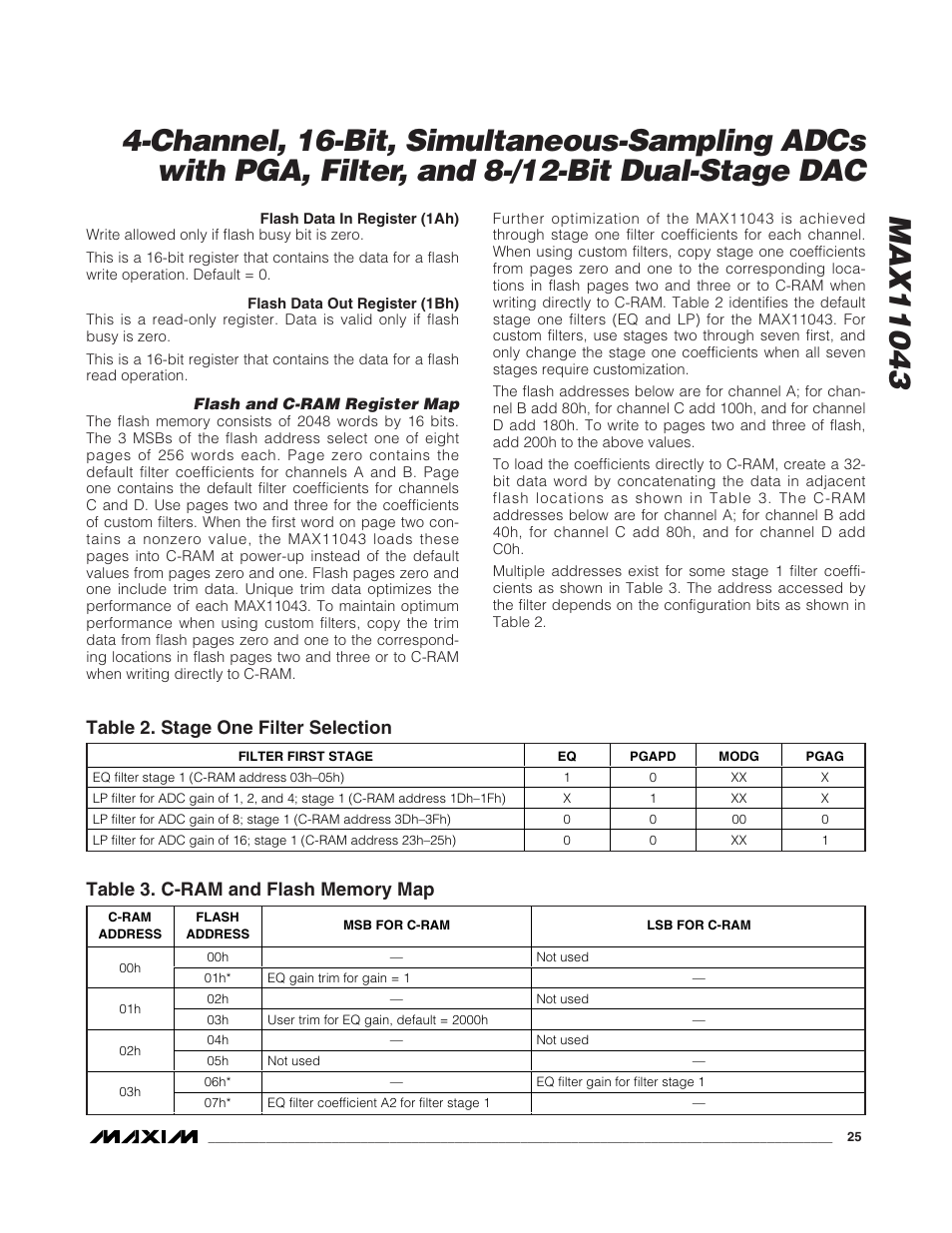 Table 2. stage one filter selection | Rainbow Electronics MAX11043 User Manual | Page 25 / 32