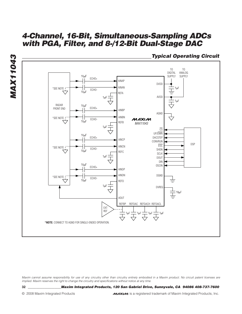 Typical operating circuit | Rainbow Electronics MAX11043 User Manual | Page 32 / 32