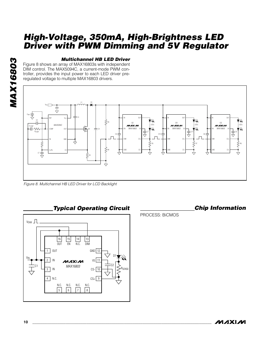 Chip information, Typical operating circuit, Multichannel hb led driver | Process: bicmos | Rainbow Electronics MAX16803 User Manual | Page 10 / 12