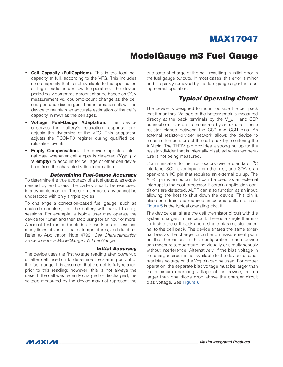 Determining fuel-gauge accuracy, Initial accuracy, Typical operating circuit | Rainbow Electronics MAX17047 User Manual | Page 11 / 46