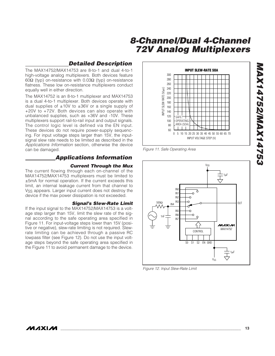 Detailed description, Applications information, Current through the mux | Signal’s slew-rate limit | Rainbow Electronics MAX14753 User Manual | Page 13 / 16