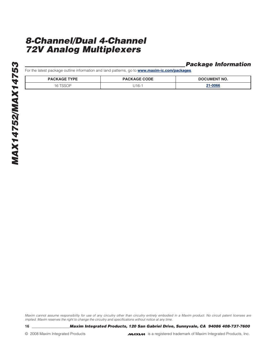 Package information | Rainbow Electronics MAX14753 User Manual | Page 16 / 16