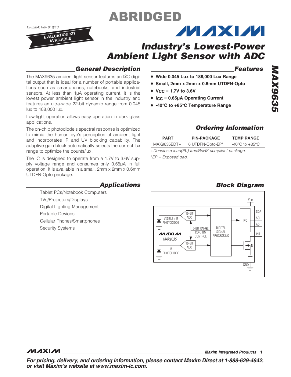 Rainbow Electronics MAX9635 User Manual | 1 page