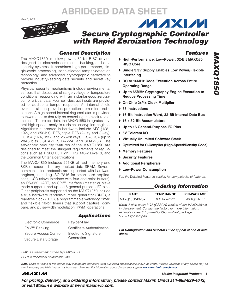 Rainbow Electronics MAXQ1850 User Manual | 3 pages