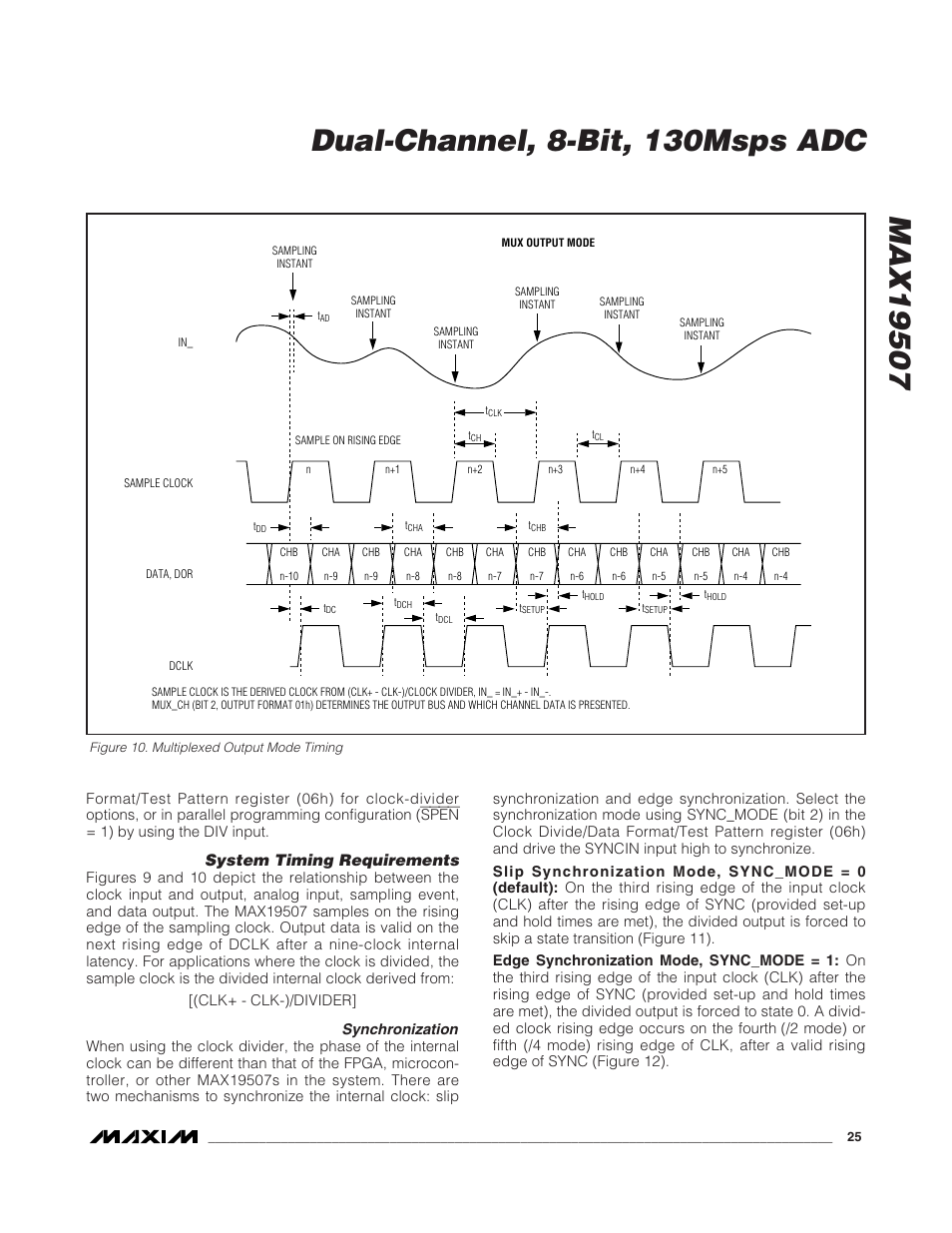 System timing requirements, Synchronization | Rainbow Electronics MAX19507 User Manual | Page 25 / 34
