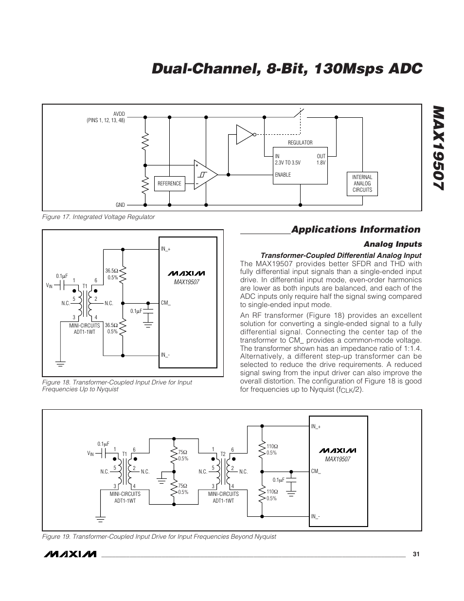 Applications information, Analog inputs | Rainbow Electronics MAX19507 User Manual | Page 31 / 34