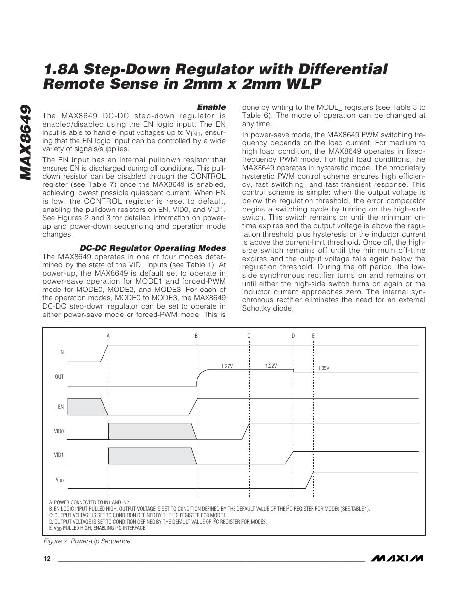 Enable, Dc-dc regulator operating modes | Rainbow Electronics MAX8649 User Manual | Page 12 / 31