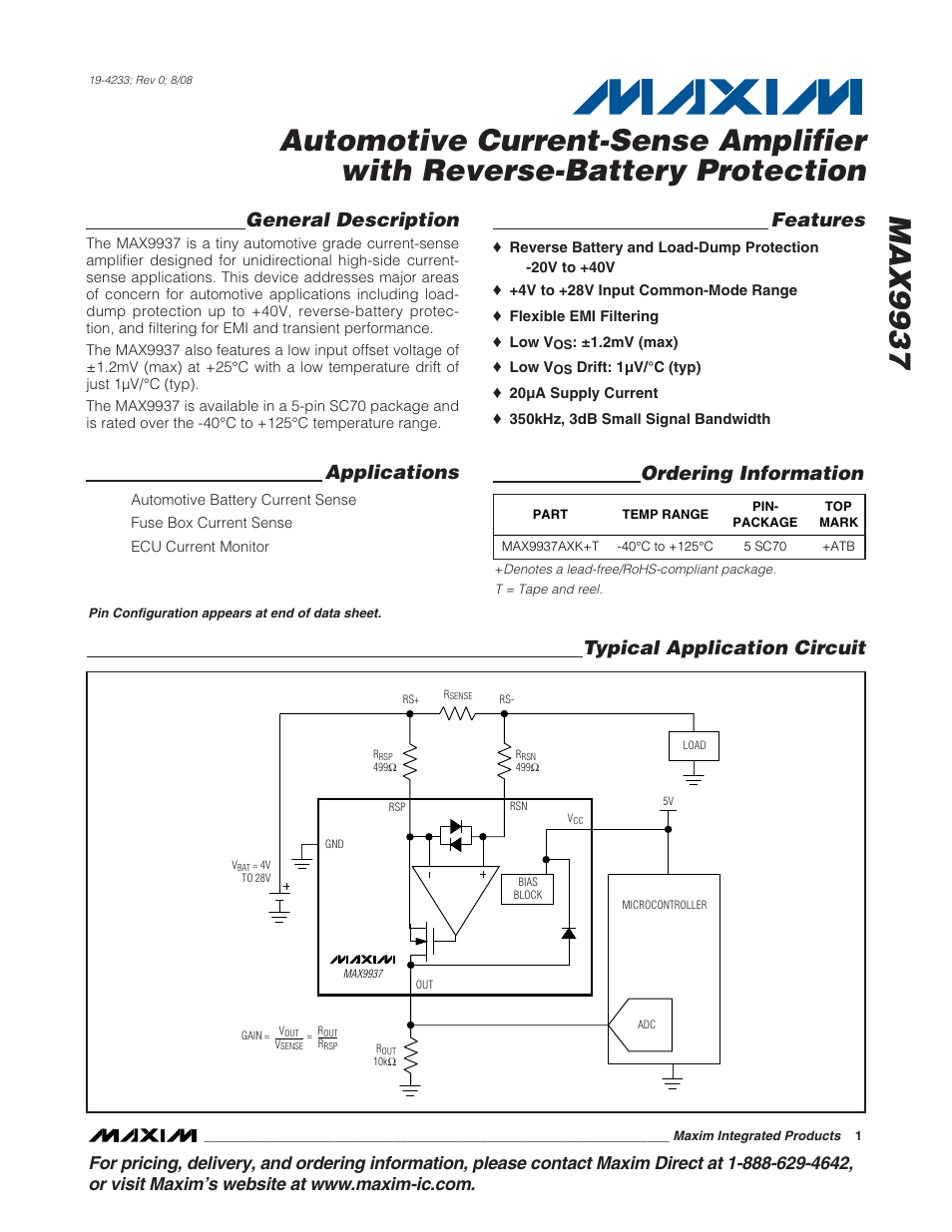 Rainbow Electronics MAX9937 User Manual | 11 pages