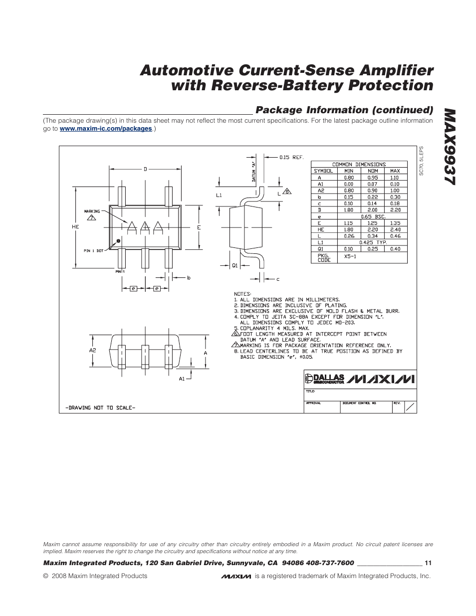 Package information (continued) | Rainbow Electronics MAX9937 User Manual | Page 11 / 11