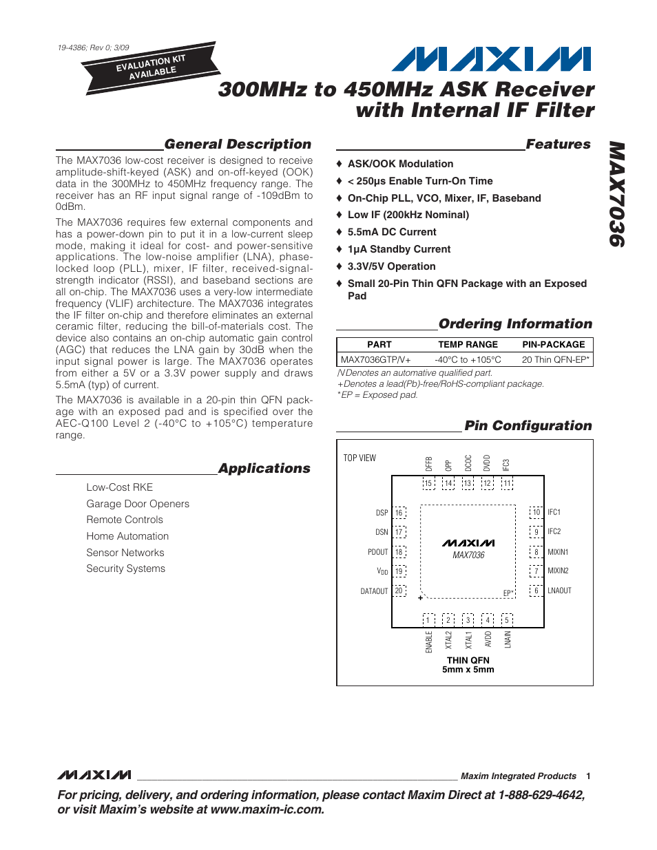 Rainbow Electronics MAX7036 User Manual | 12 pages