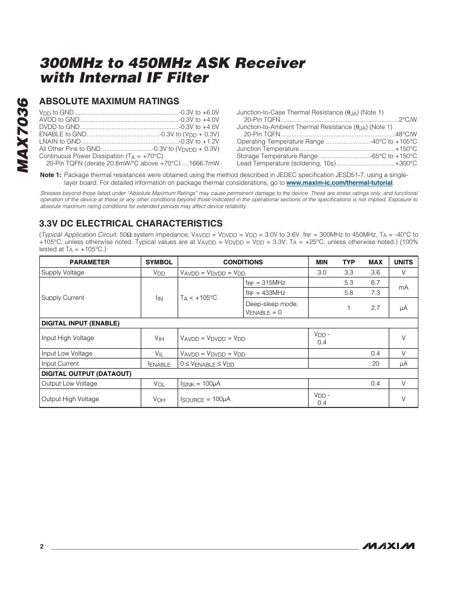 Rainbow Electronics MAX7036 User Manual | Page 2 / 12