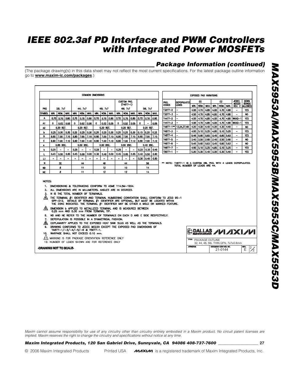 Package information (continued) | Rainbow Electronics MAX5953D User Manual | Page 27 / 27