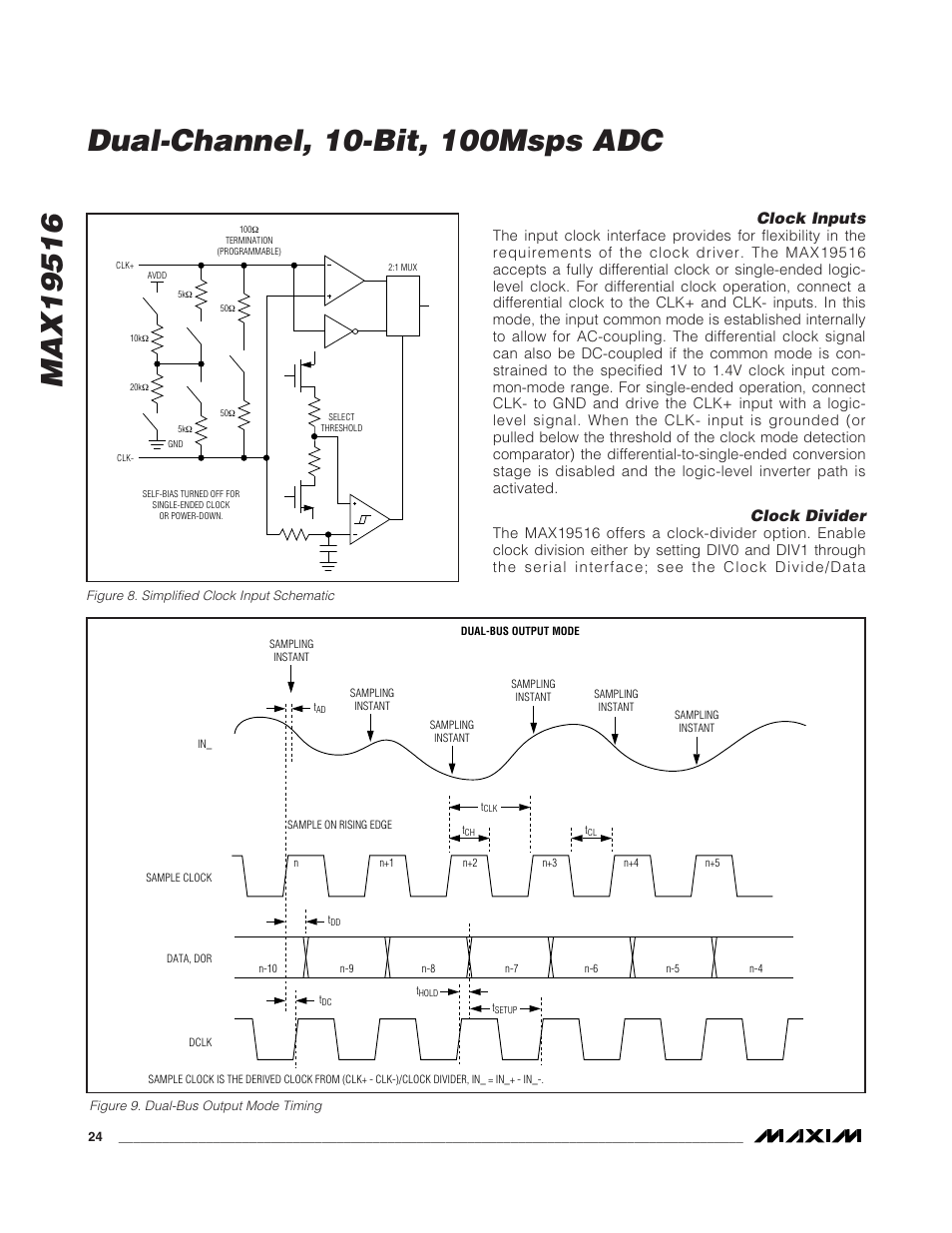Clock inputs, Clock divider | Rainbow Electronics MAX19516 User Manual | Page 24 / 34