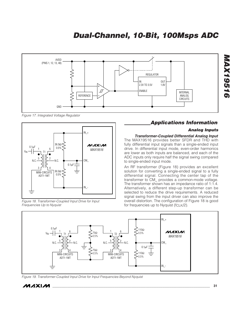 Applications information, Analog inputs | Rainbow Electronics MAX19516 User Manual | Page 31 / 34