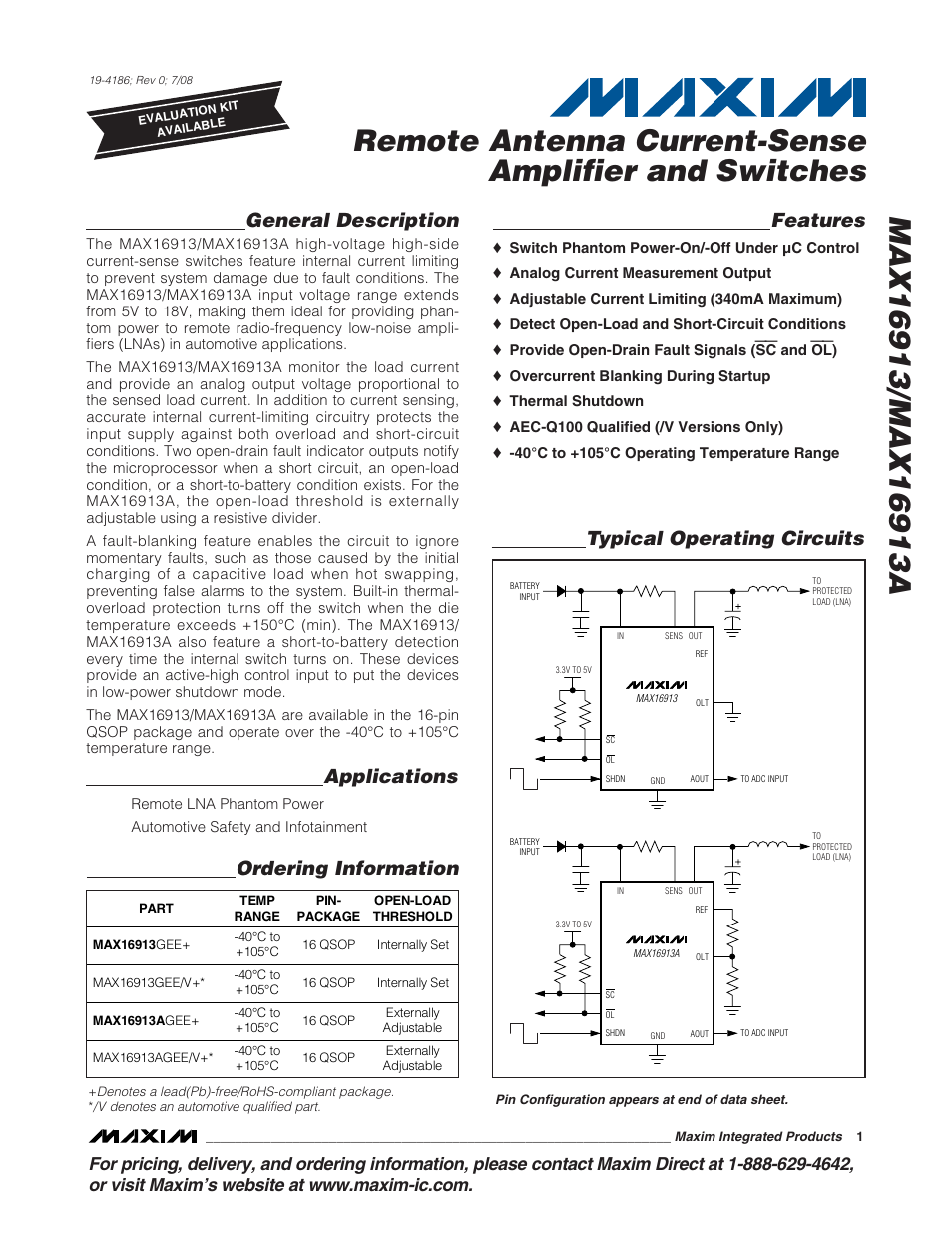 Rainbow Electronics MAX16913A User Manual | 10 pages