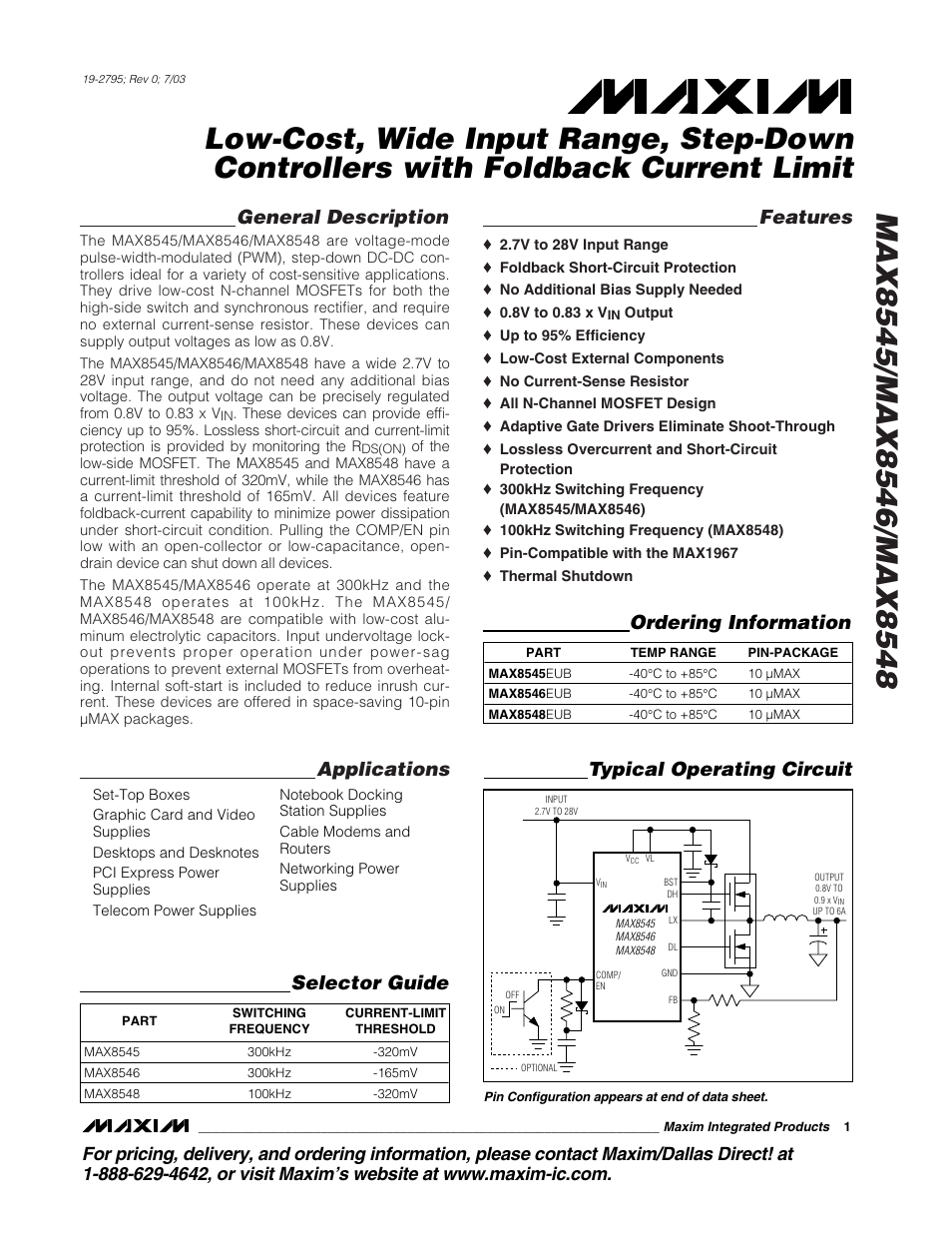 Rainbow Electronics MAX8548 User Manual | 18 pages
