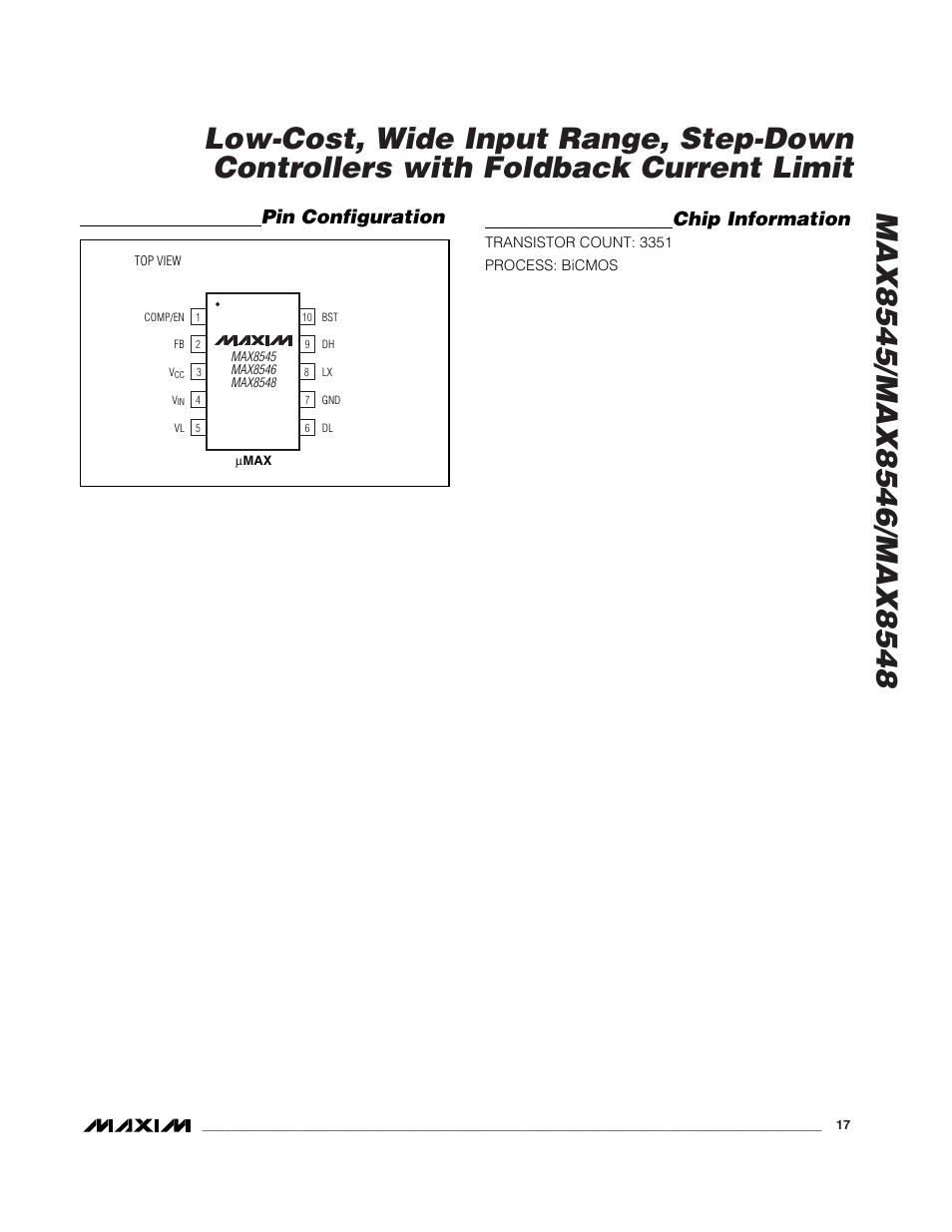 Pin configuration chip information | Rainbow Electronics MAX8548 User Manual | Page 17 / 18