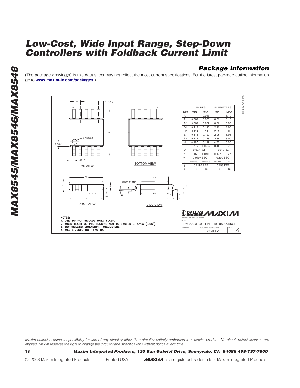Package information | Rainbow Electronics MAX8548 User Manual | Page 18 / 18