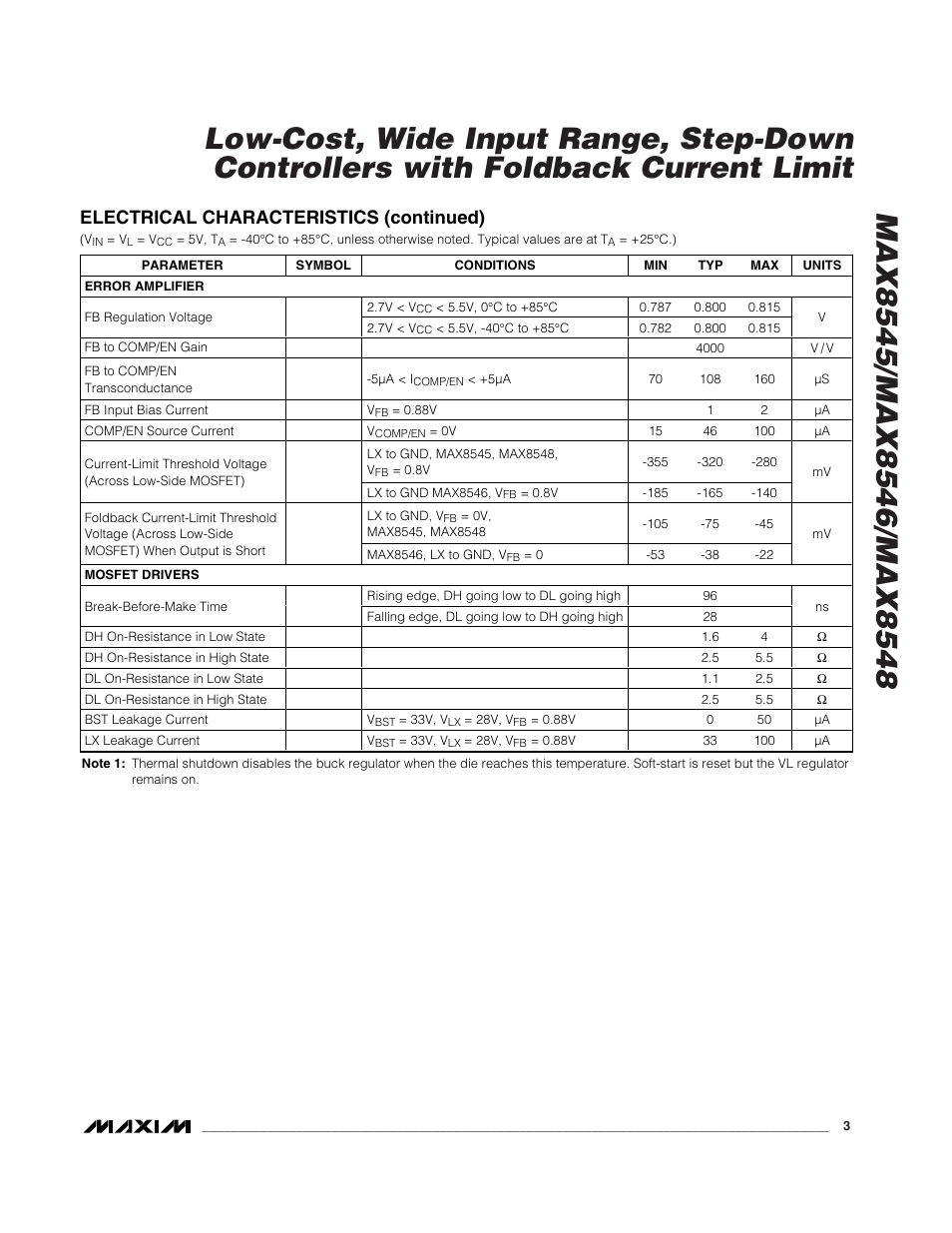 Electrical characteristics (continued) | Rainbow Electronics MAX8548 User Manual | Page 3 / 18