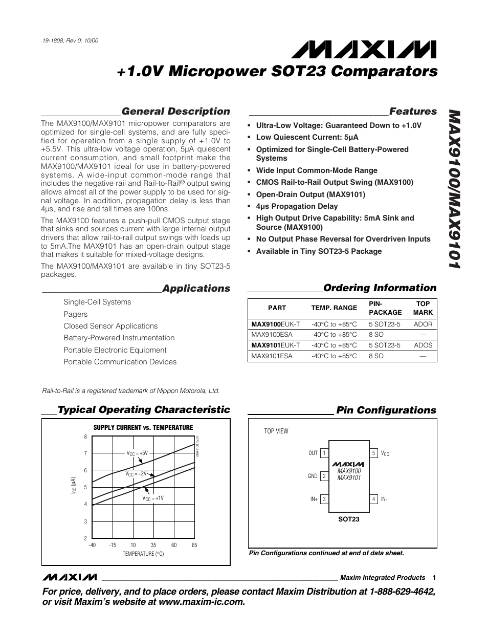 Rainbow Electronics MAX9101 User Manual | 8 pages