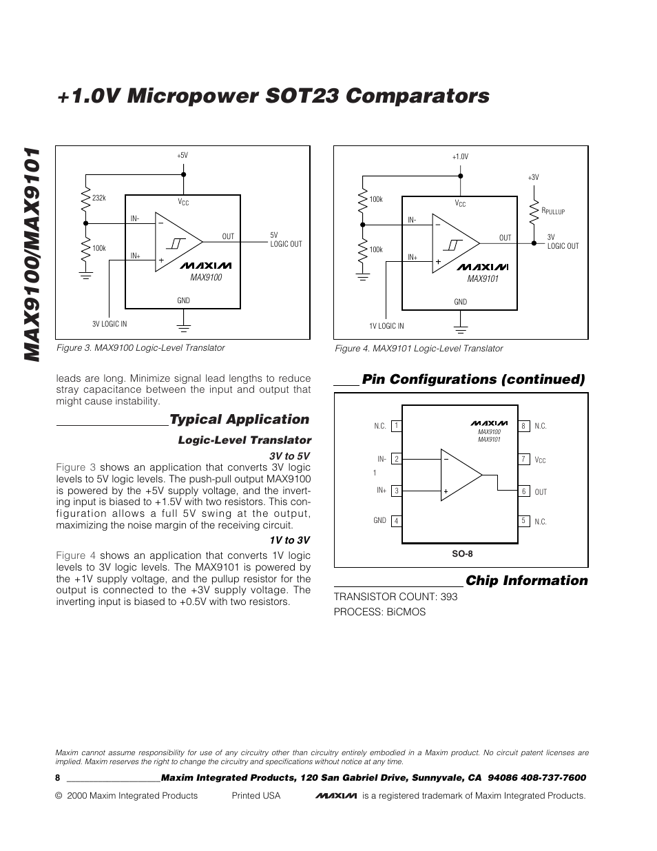 Typical application, Chip information, Pin configurations (continued) | Rainbow Electronics MAX9101 User Manual | Page 8 / 8