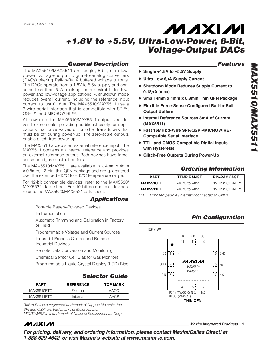 Rainbow Electronics MAX5511 User Manual | 18 pages