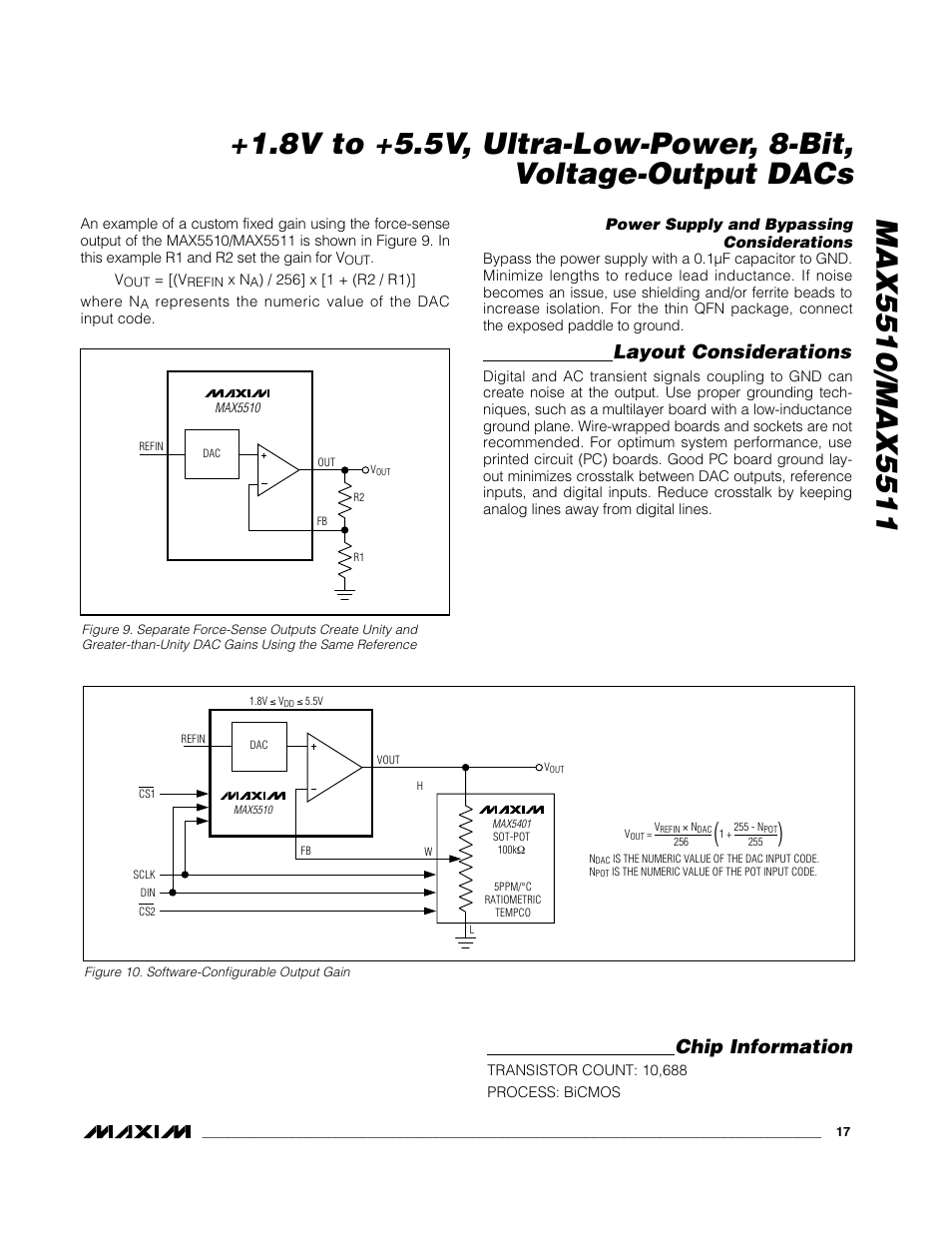 Layout considerations, Chip information | Rainbow Electronics MAX5511 User Manual | Page 17 / 18