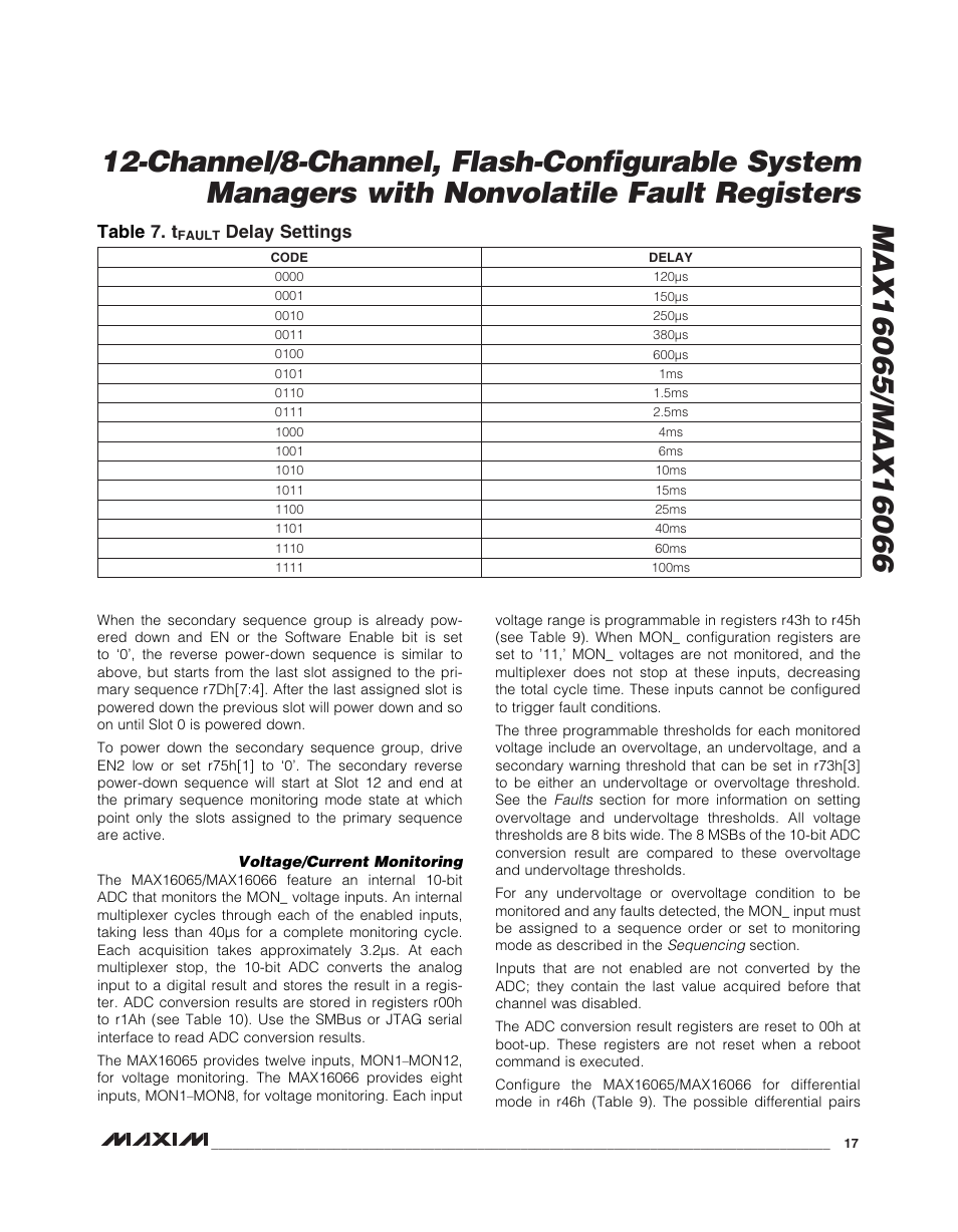 Table 7. t, Delay settings | Rainbow Electronics MAX16066 User Manual | Page 17 / 61